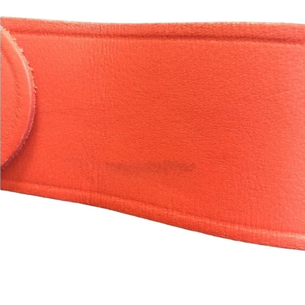 Norma Kamali Leather Belt Sz. S Terra Cotta 2”W Square Buckle Classic Designer